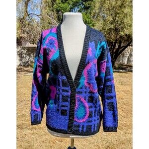 1980s Vintage Honey Petite Purple Large Acrylic/Nylon Cardigan Sweater Top EUC